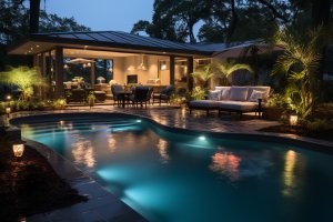 Inground pool in Palm Coast illuminated at night with LED lighting
