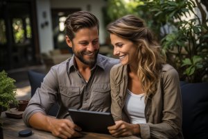 Couple reviewing pool quotes for their Palm Coast home