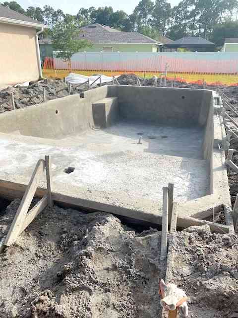 Gunite shell complete for new pool construction in Palm Coast