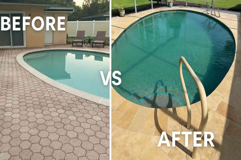 Full Palm Coast pool remodel - before and after