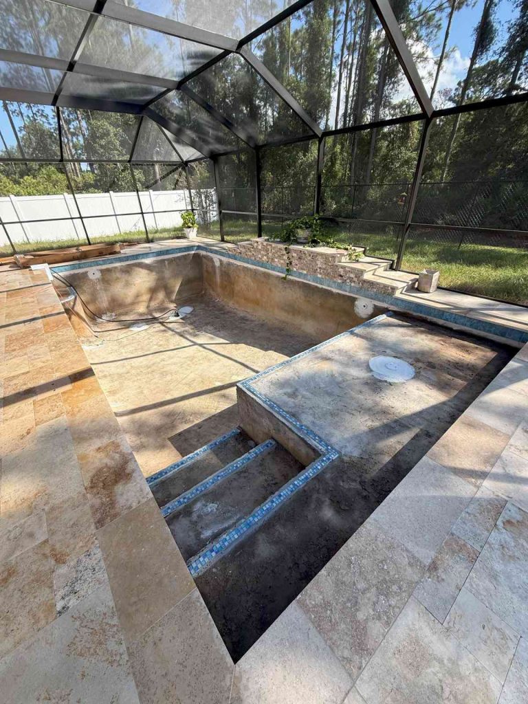 travertiner paver and tile inlay installation